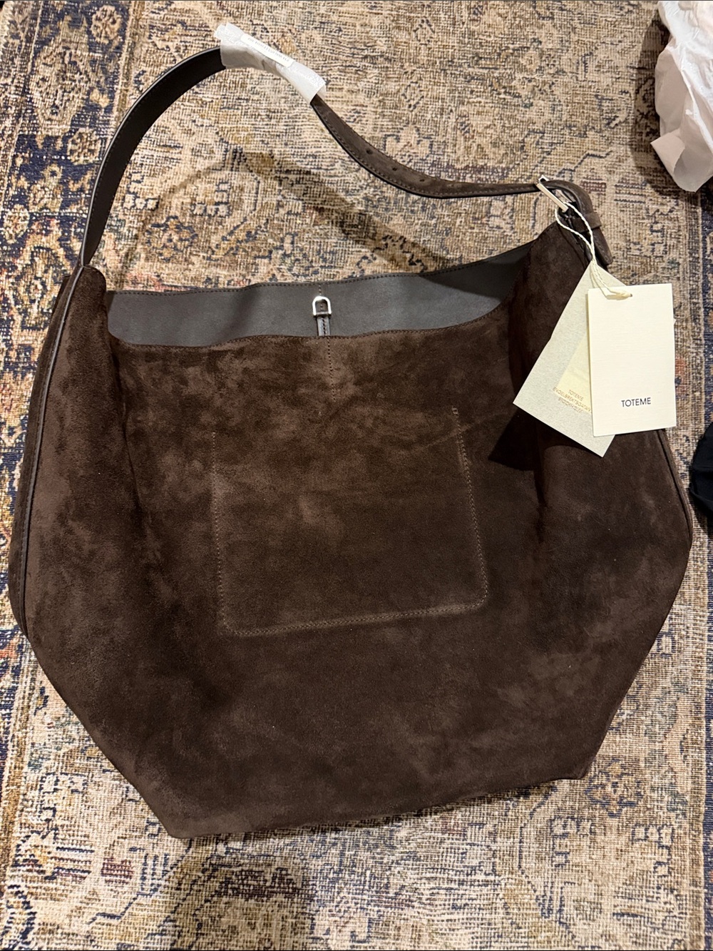 Toteme Dark Brown Suede Messenger Bag with Shoulder Strap